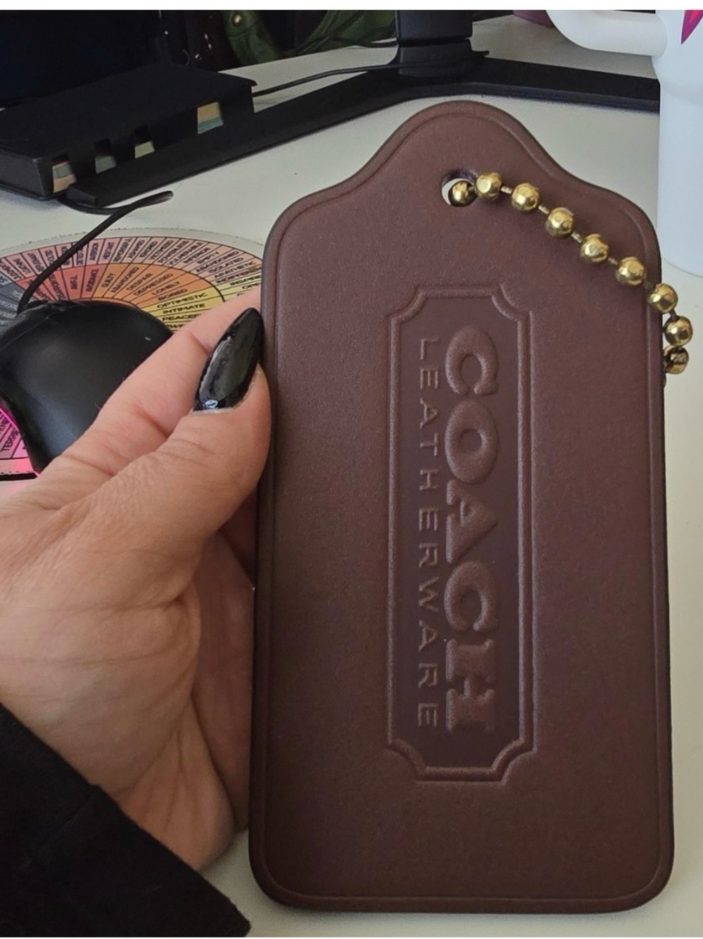 COACH XL Brown Leather Hangtag Bag Charm - Picture 2 of 2
